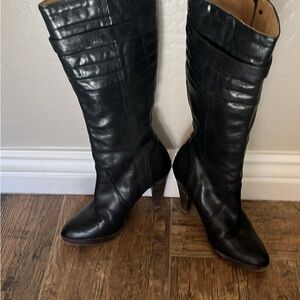 Frye Harlow Tall Moto Black Leather Heeled Boots